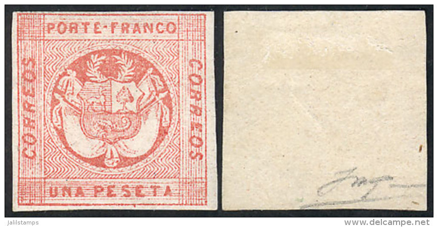 Sc.10, 1860 1P. Rose, Mint With Gum, VF Quality, Signed On Back, Catalog Value US$450 - Pérou