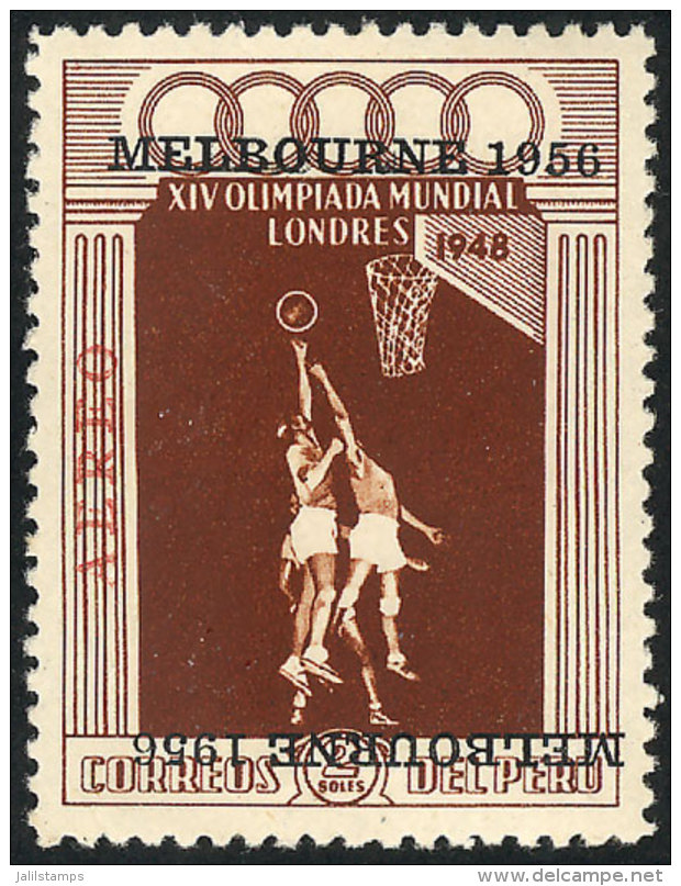 Sc.C79 2 S. Basketball, With DOUBLE "MELBOURNE 1956" Overprint, One Inverted, Extremely Rare, Not Listed By Scott.... - Pérou