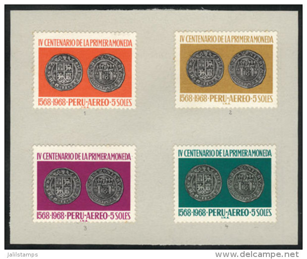 Sc.C234/235, 1969 Oil Coins, TRIAL COLOR PROOFS (in The Adopted Colors + Other 2 Colors), Glued On Card To Be... - Pérou