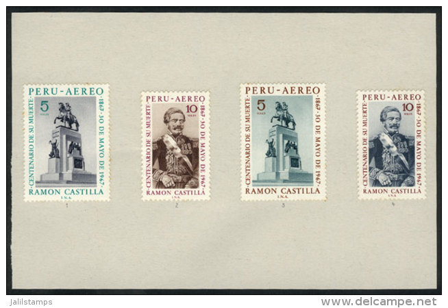 Sc.C236/7, 1969 President Ram&oacute;n Castilla, TRIAL COLOR PROOFS (issued And Other Colors) Glued On Card To Be... - Peru