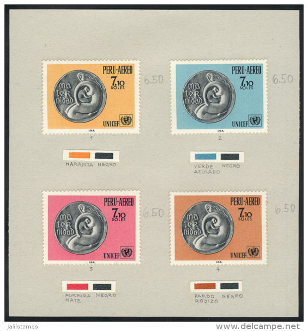 Sc.C279/280, 1970 Motherhood And UNICEF, PROOFS With A Different Face Value (Soles 7.10) In 4 Different Colors,... - Pérou