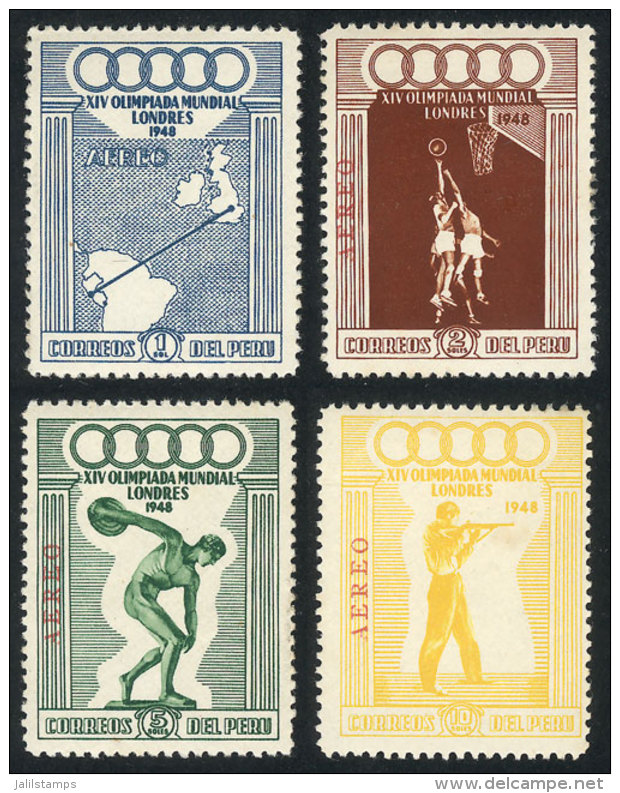 Yvert 71/74, 1948 London Olympic Games, Cmpl. Set Of 4 Values, Mint With Tiny Hinge Marks Barely Visible (almost... - Pérou