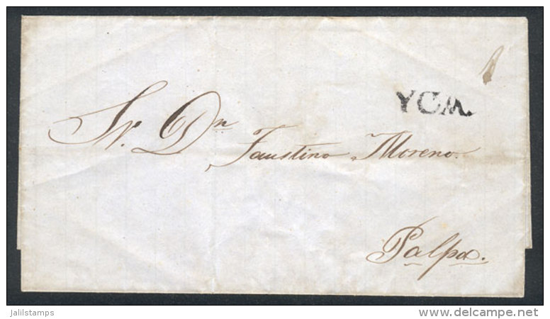 Circa 1836, Undated Folded Cover Sent To Palpa, With "YCA" In Black And "1" In Pen, VF! - Pérou