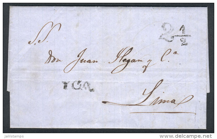 Entire Letter Sent To Lima On 22/JA/1855, With "YCA" And "2&frac12;" Markings, Excellent Quality! - Pérou