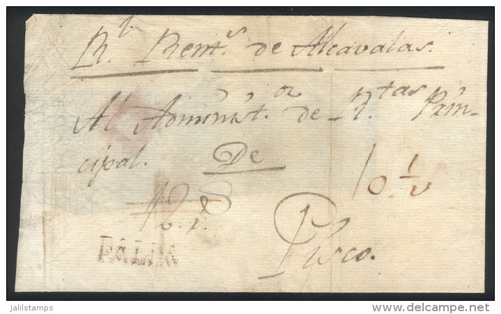 Circa 1800, Folded Cover Sent To Pisco With "PALPA" Mark In Brown, Very Rare! - Pérou