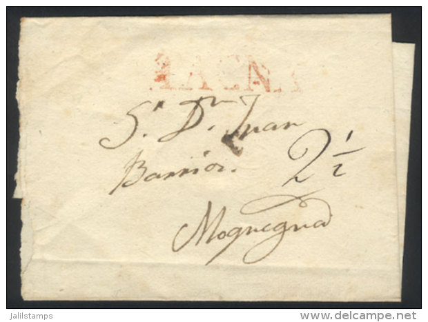 Circa 1811, Undated Folded Cover Sent To Moquegua, With Red "TACNA" Mark And "2&frac12;" Rating In Pen, Scarce! - Pérou