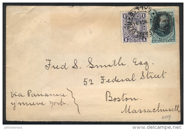 Cover Sent From Callao To USA On 25/NO/1894 Franked With 11c. (Sc.104 + 123), Very Fine Quality! - Pérou