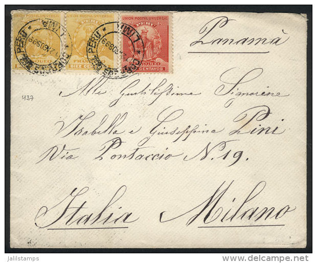 Cover Sent From Lima To Italy On 12/AU/1899 Franked With 22c., Milano Arrival Backstamp, VF Quality! - Pérou