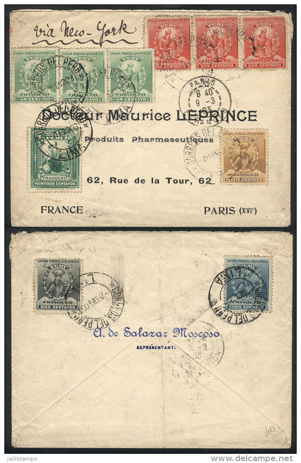 Cover Sent From Lima To France On 7/FE/1903 Franked With 66c., VF Quality! - Pérou