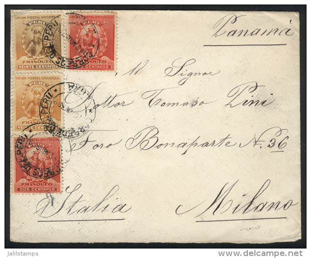 Cover Sent From Lima To Italy On 12/AU/1899 Franked With 44c., With An Arrival Backstamp Of Milano, VF Quality! - Pérou