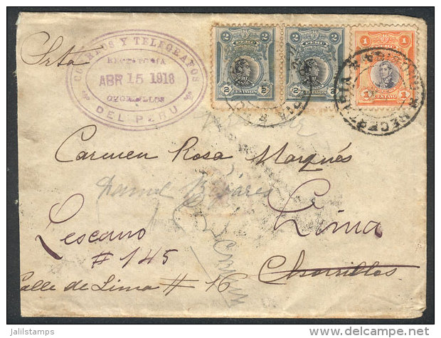 15/AP/1918 CHOSICA - CHORRILLOS - LIMA: Cover Franked By Sc.210 Pair + 222 (total 5c.) With Double Circle... - Pérou