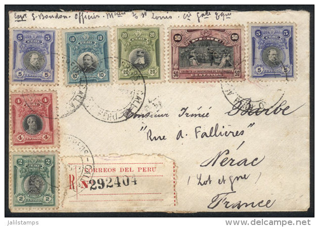 Registered Cover Franked By Sc.210/1 + 212 X2 + 214 + 216/7, Sent From Callao To France In 1923, VF Quality, Very... - Pérou