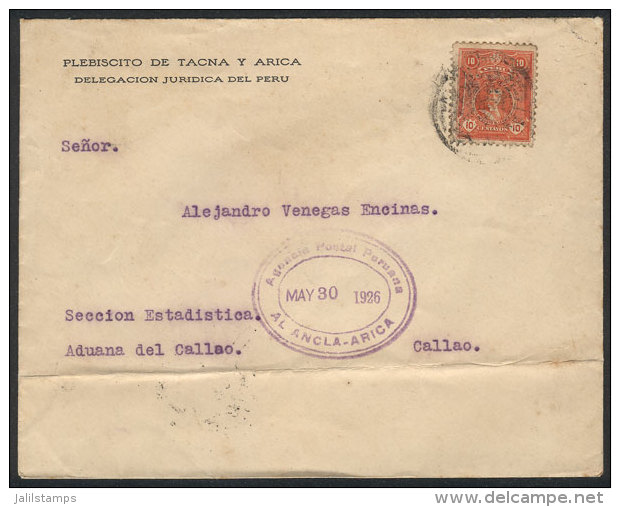 Cover Franked By Sc.245 And Sent To El Callao On 30/MAY/1926, With Interesting Oval "Agencia Postal Peruana - EL... - Pérou