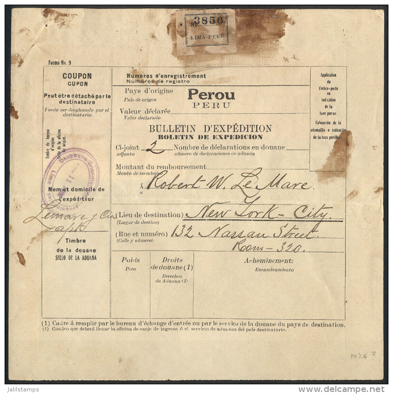 Despatch Note Sent From Lima To New York (circa 1926), With Fantastic Postage Of 4S. (Sc.216 X20), VF Quality,... - Peru