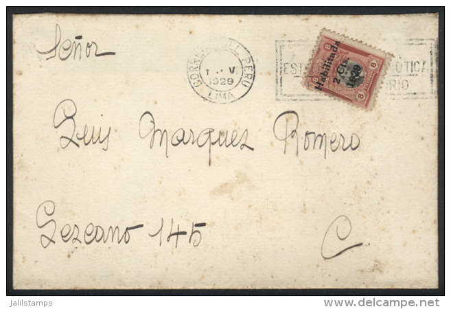 Cover Used In Lima In MAY/1929, Franked With Provisional Stamp Of 2c. (Sc.255) ALONE, Fine Quality, Rare! - Pérou