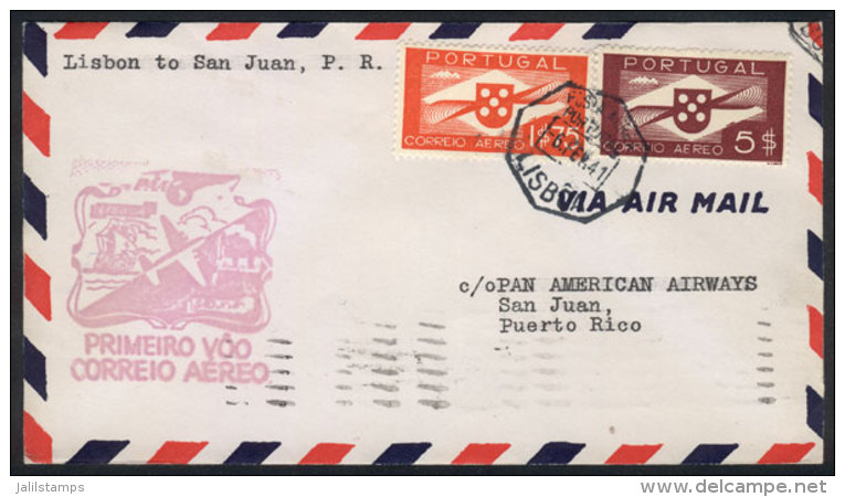 4 FIRST FLIGHT Covers Sent On 6/FE/1941 From Lisboa To: Bolama, Trinidad, Puerto Rico And New York, VF! - Autres & Non Classés