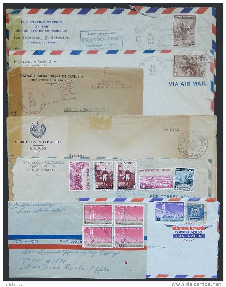 7 Covers Used Between 1944 And 1955 With Interesting Postages, Some With POSTAL FRANCHISE, Also Censored, Very... - Salvador