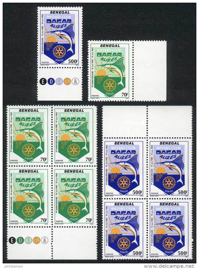 Sc.603/4, 1983 Rotary And Fish, Set Of 2 Values + Blocks Of 4, VF Quality, Catalog Value US$27. - Sénégal (1960-...)