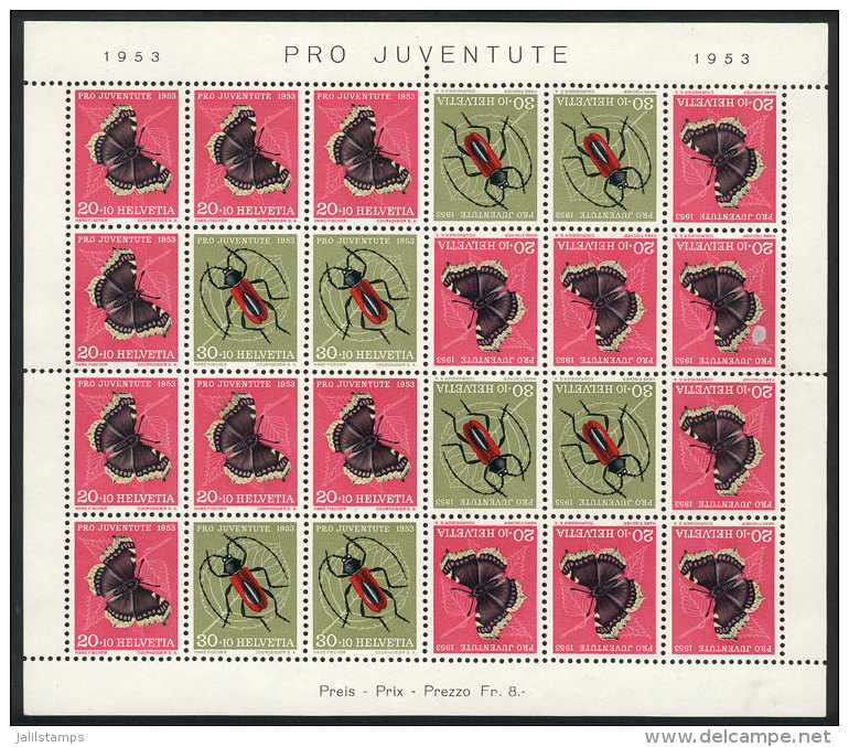 Pro Juventute Issue Of 1953, Complete Sheet With Tete-beches Of The Values 20+10c And 30+10c., Mint No Gum, One... - Autres & Non Classés