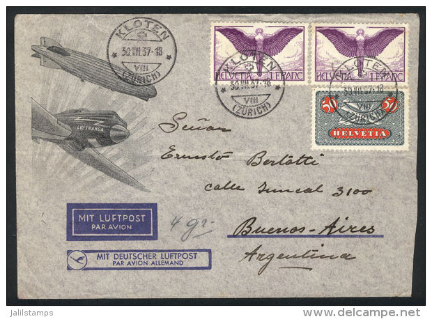 Airmail Cover Sent From Kloten To Argentina On 30/JUL/1937, Franked With 2.50Fr., Very Nice! - Autres & Non Classés
