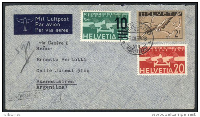 Airmail Cover Sent From Zurich To Argentina On 3/DE/1937 Franked With 2.30Fr., With Arrival Backstamp, Handsome! - Autres & Non Classés