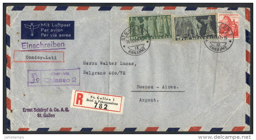 Registered Airmail Cover Sent To Argentina Via CONDOR-LATI, Franked By Scott 245-246 + 243, Excellent Quality! - Autres & Non Classés