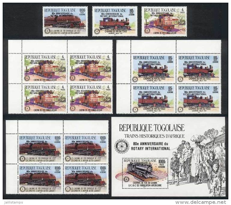 Sc.1343/5 (x5)+ 1346, 1985 Rotary, The Set + Blocks Of 4 + Souvenir Sheet, VF Quality, Catalog Value US$84.50 - Togo (1960-...)