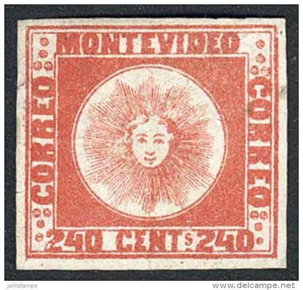 Sc.6, 1858 240c. Red, Mint, Wide Margins, VF Quality (with Tiny Tear At Left), Guaranteed Genuine For Life! - Uruguay