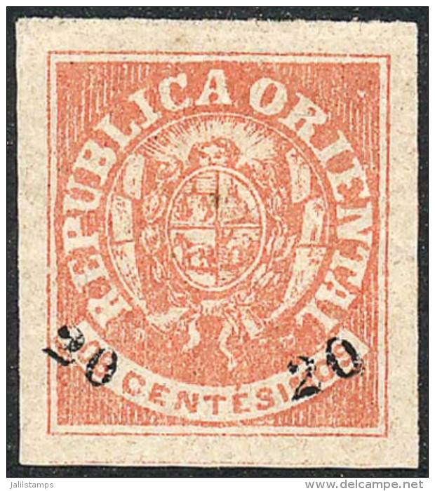 Sc.28, 1866 20 On 6c. Brick Red, Mint Full Original Gum, Lightly Hinged, Excellent Quality! - Uruguay