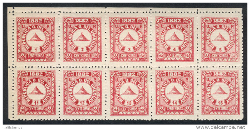 Yv.47, Block Of 10, All With Different Numbers (1 To 5 And 11 To 15), Mint Never Hinged, VF, Catalog Value Euros... - Uruguay