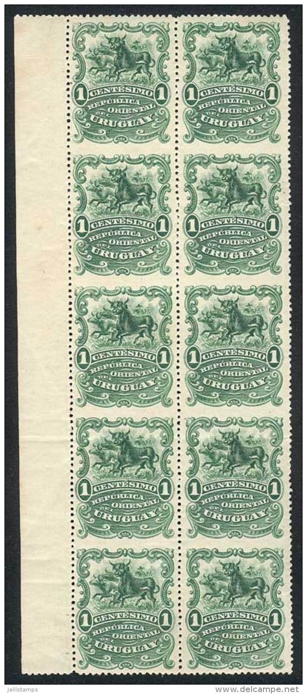 Sc.153, 1900/10 Cattle 1c., Fantastic Block Of 10 IMPERFORATE BETWEEN HORIZONTALLY Variety, VF Quality, Fantastic! - Uruguay