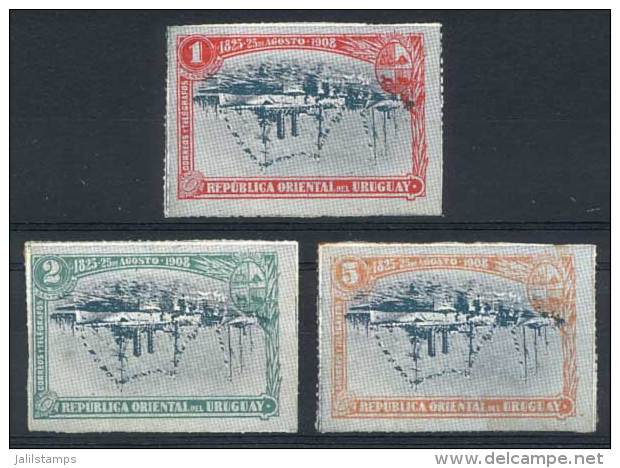 Sc.174a + 175a + 176a, 1908 Cruiser Montevideo, Complete Set Of 3 Values With CENTERS INVERTED Variety, VF Quality,... - Uruguay