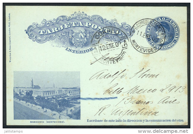 2c. Postal Card (PS) Illustrated With View Of A Mental Hospital (Montevideo), Sent To Buenos Aires In 1902, VF... - Uruguay