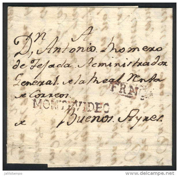 Entire Letter Sent To Buenos Aires On 30/JA/1801 With MONTEVIDEO And FRANCA Marks In Red-chestnut, Addressed To... - Uruguay