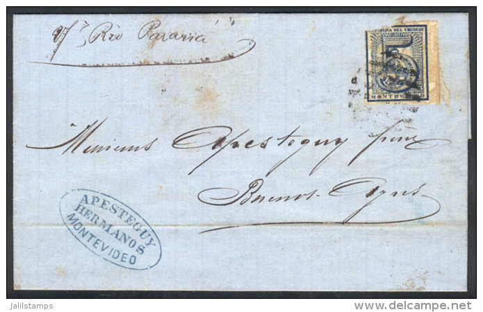 Entire Letter Sent From Montevideo To Buenos Aires On 19/JUL/1867 Franked With 5c. (corner Defect), Low Priced,... - Uruguay
