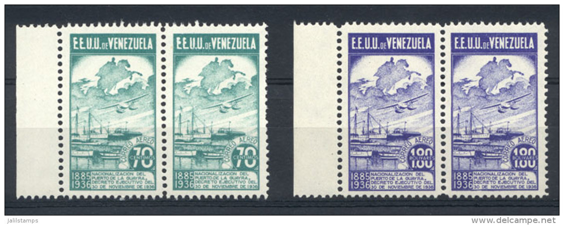 Yvert 64A/65A, 1936 "Nacionalizaci&oacute;n", Compl. Set Of 2 Unissued Values, Mint Never Mint Pairs, Superb, Very... - Venezuela