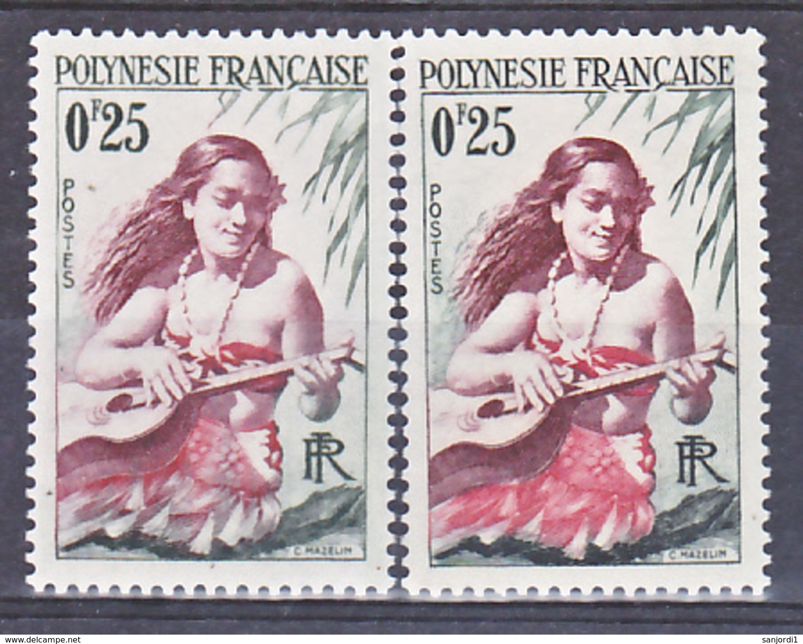 Polynésie   2 Variété Pareo Brun Et Normal Rouge Neuf * * TB  MNH - Imperforates, Proofs & Errors