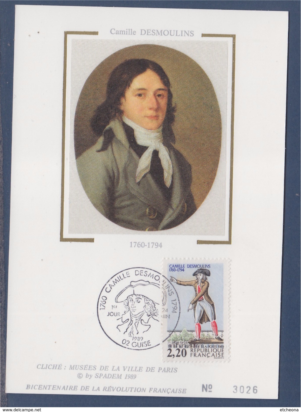 = Camille Desmoulins Carte Postale 1er Jour 02 Guise 24.06.89 N°2594 Avocat Et Journaliste Personnage De La Révolution - 1980-1989