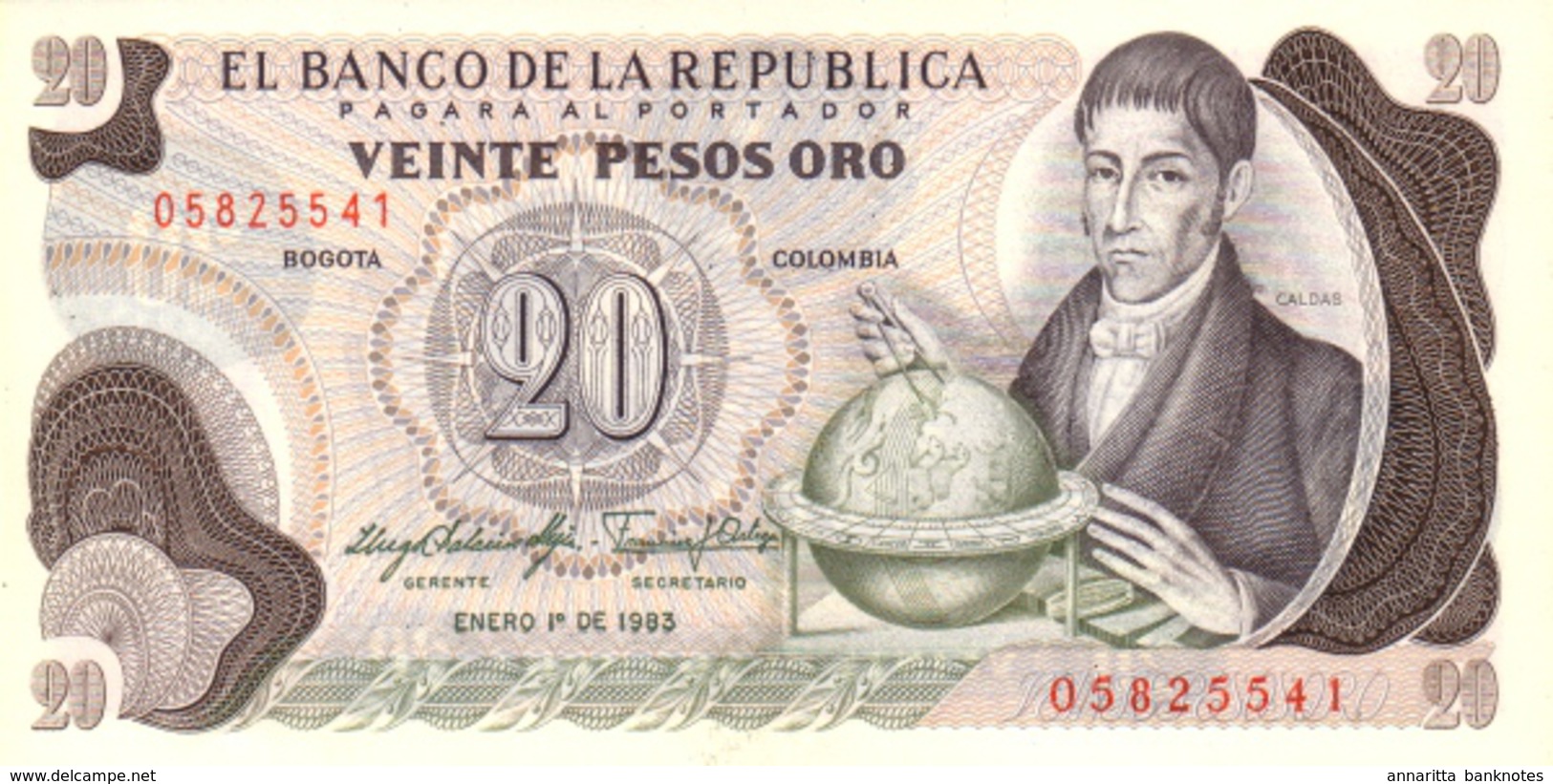 Colombia (BDLR) 20 Pesos Oro 1983 UNC Cat No. P-409d / CO409d - Colombia