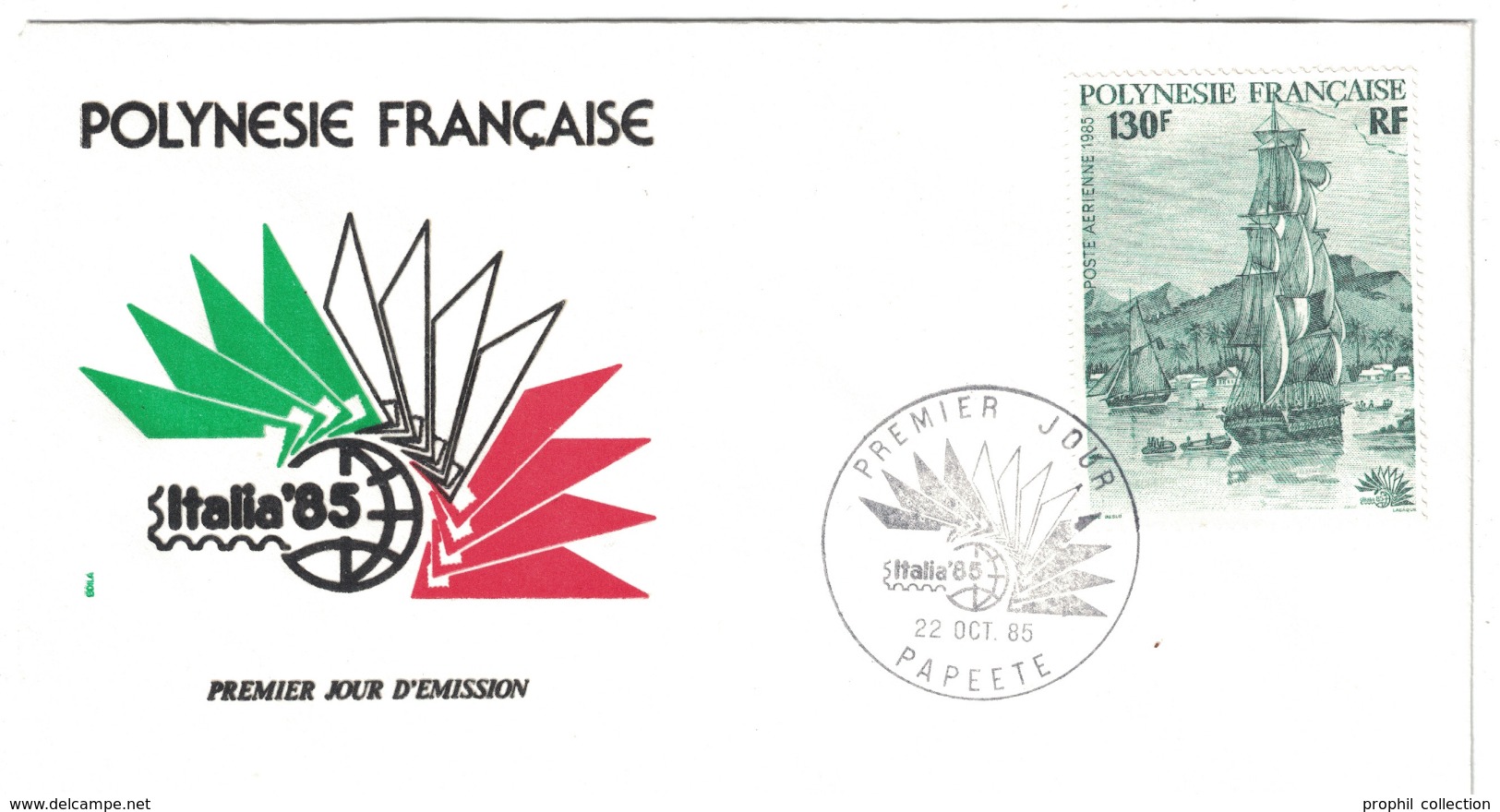 POLYNÉSIE FRANCAISE - 1985 ENVELOPPE ILLUSTRÉE N° 189 PA " EXPO PHILATELIQUE ROME " PREMIER JOUR FDC AERIENNE PAPEETE - Briefe U. Dokumente