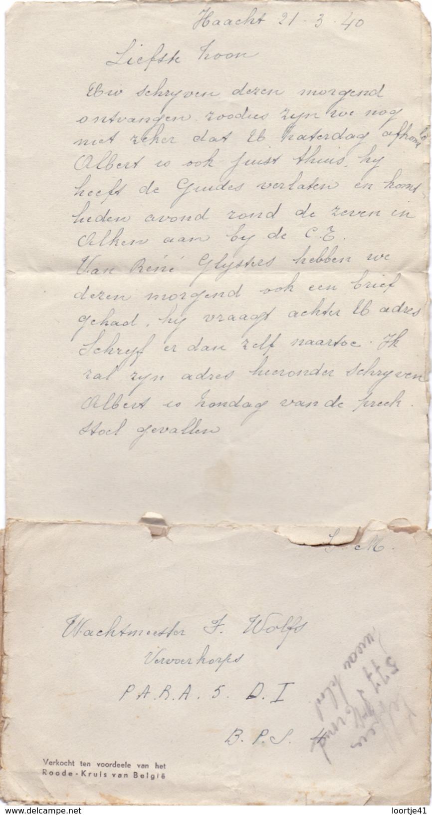 Brief Lettre - Haacht Aan Wachtmeester Wolfs - Mobilisatie 1940 + Enveloppe - Non Classés