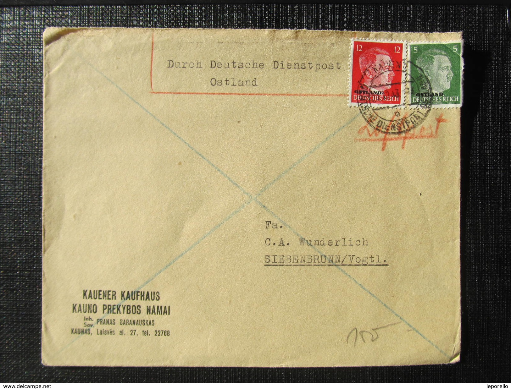 BRIEF Ostland Durch Deutsche Dienstpost Kaunas 1943 //// D*24390 - Besetzungen 1938-45