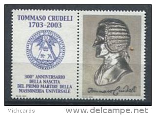 103 ITALIE 2003 - Tommaso Crudeli - Masonic Franc Maconnerie - Neuf Sans Charniere (Vignette) - Franc-Maçonnerie