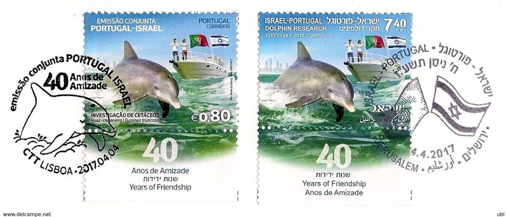 PORTUGAL 2017 - Joint Issue With Israel - 40 Years Of Friendship - Dolphin Research - MNH Stamps W/tabs & Souvenir Leaf - Dolphins