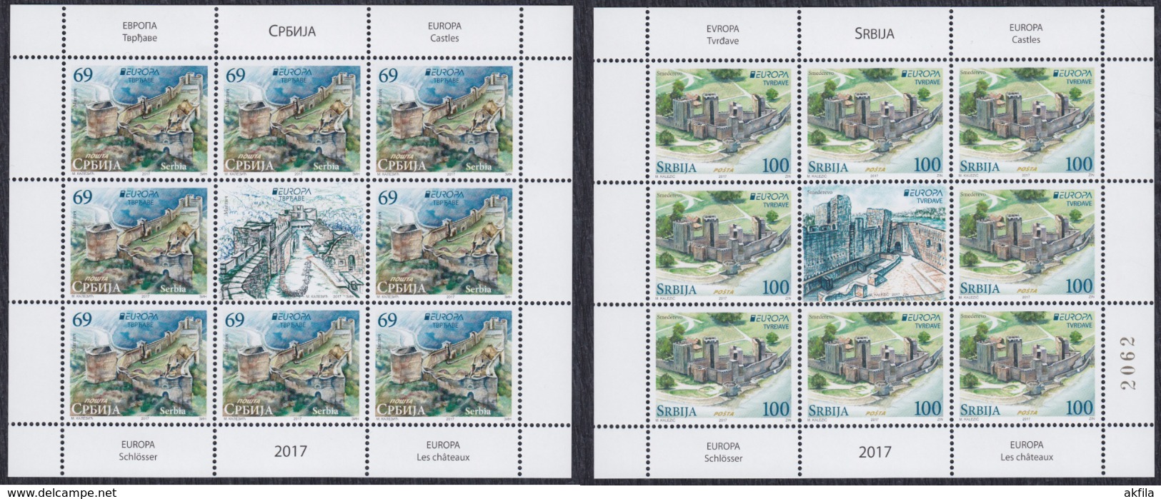 Serbia 2017 EUROPA - Fortresses Sheet Of 9, MNH (**) (M/S Mini Sheet) - Serbie