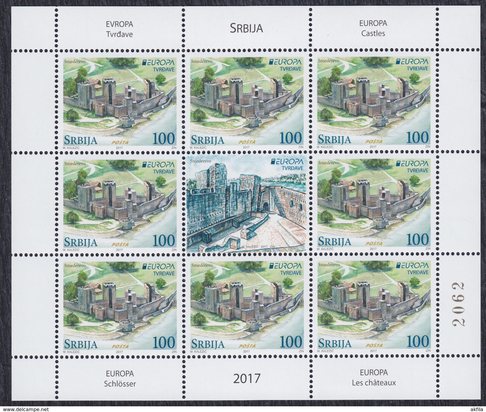 Serbia 2017 EUROPA - Fortresses Sheet Of 9, MNH (**) (M/S Mini Sheet) - Serbie