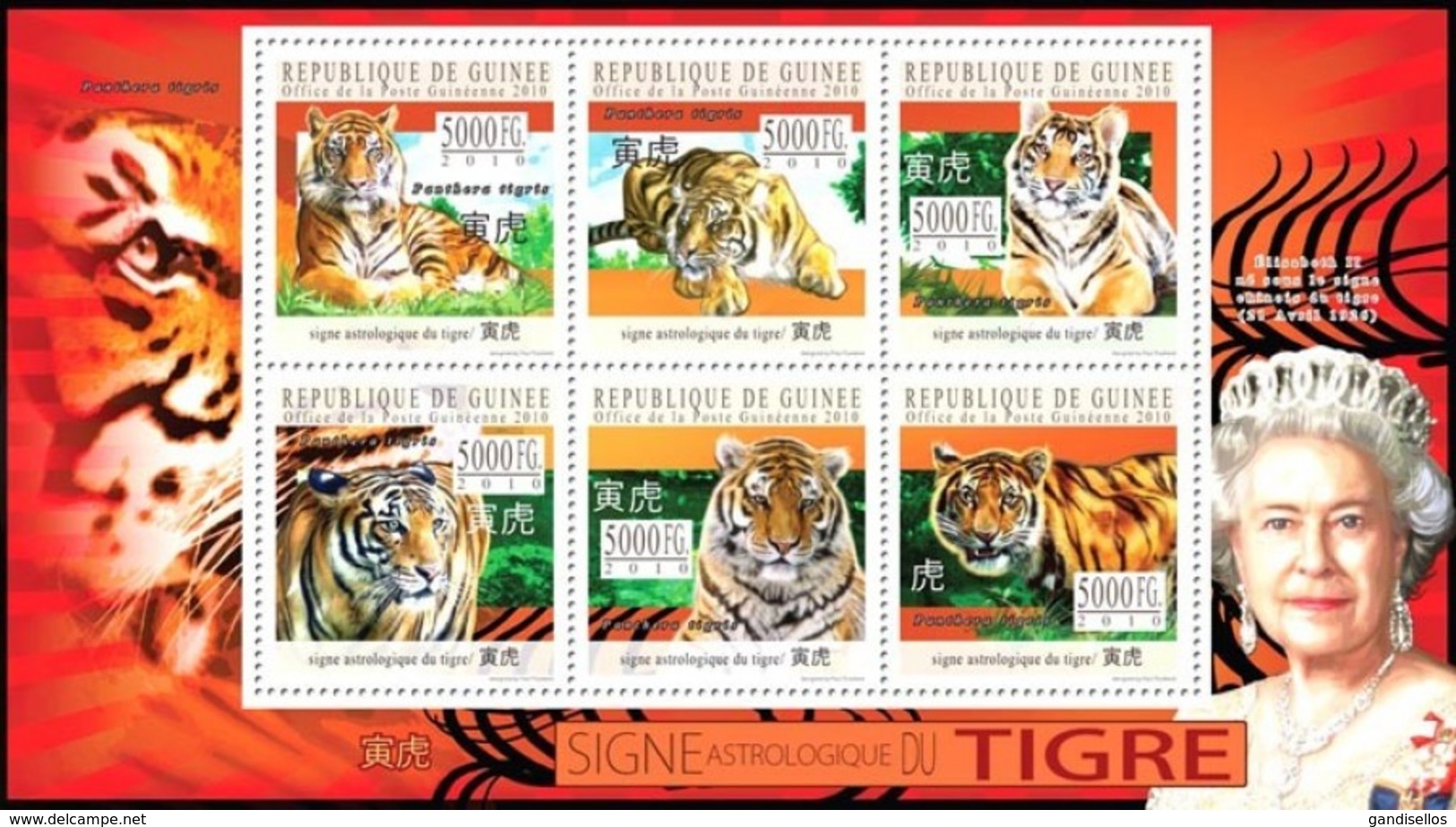 GUINEA 2010 SHEET ASTROLOGICAL SIGN OF THE TIGER SIGNE ASTROLOGIQUE CHINESE HOROSCOPE TIGRE WILD CATS WILDLIFE Gu10403a - Guinee (1958-...)
