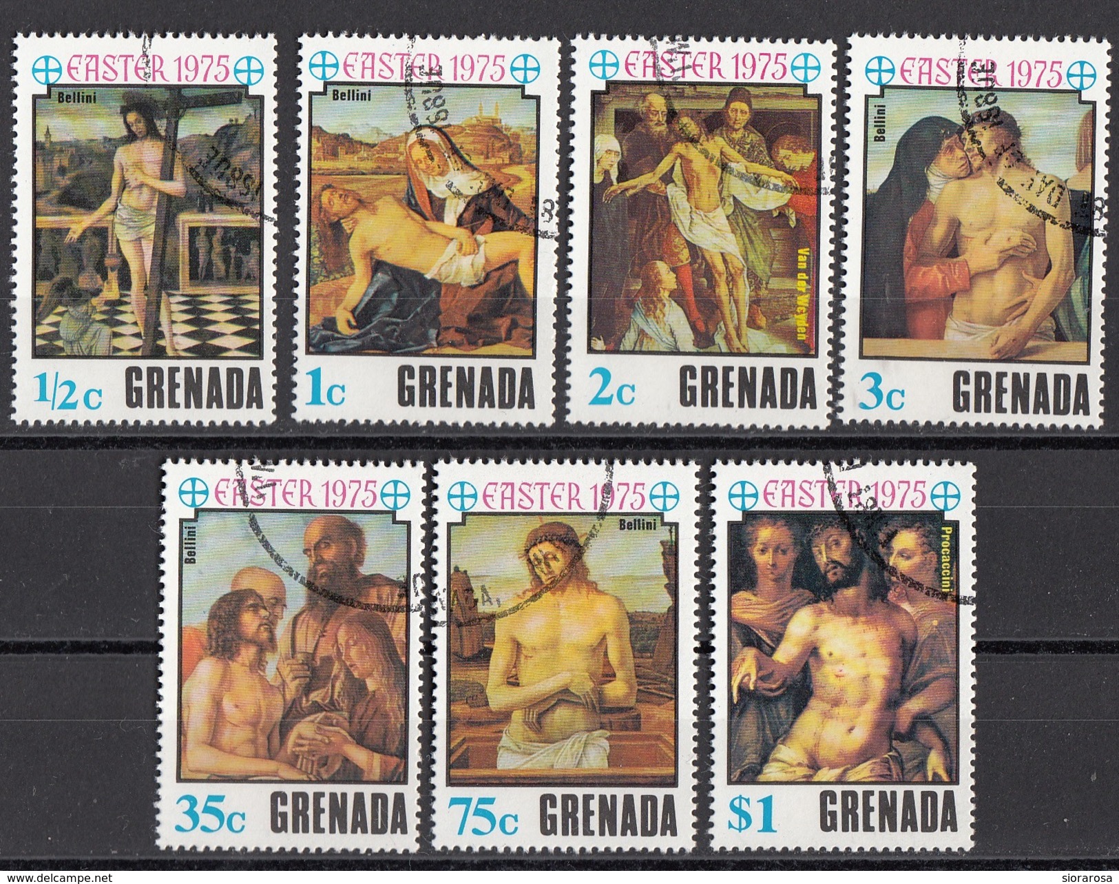 636 Grenada 1975 Pasqua Easter Quadri Dipinti Da Bellini Procaccini  Weyden Botticelli Paintings Tableaux Crocifissione - Gemälde