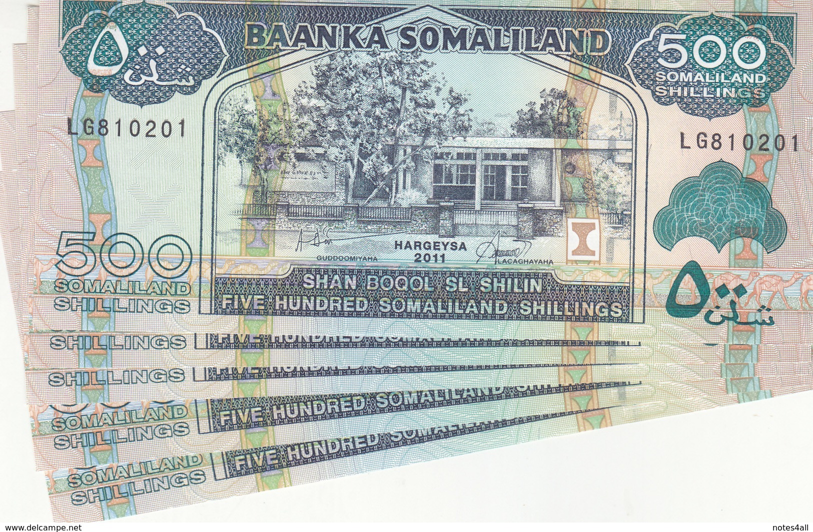 SOMALIA SOMALILAND 500 Shilling 2011 P-6h LOT X5 UNC NOTES */* - Somalia