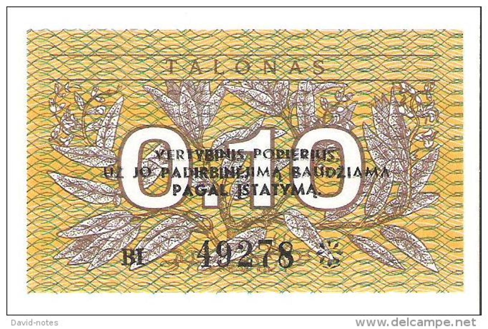 Lithuania - Pick 29b - 0.10 Talonas 1991 - Unc - Lituanie